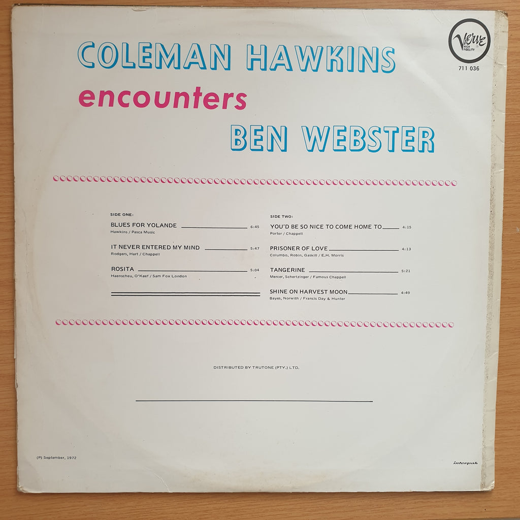 Coleman Hawkins Encounters Ben Webster Coleman Hawkins Encounters Be